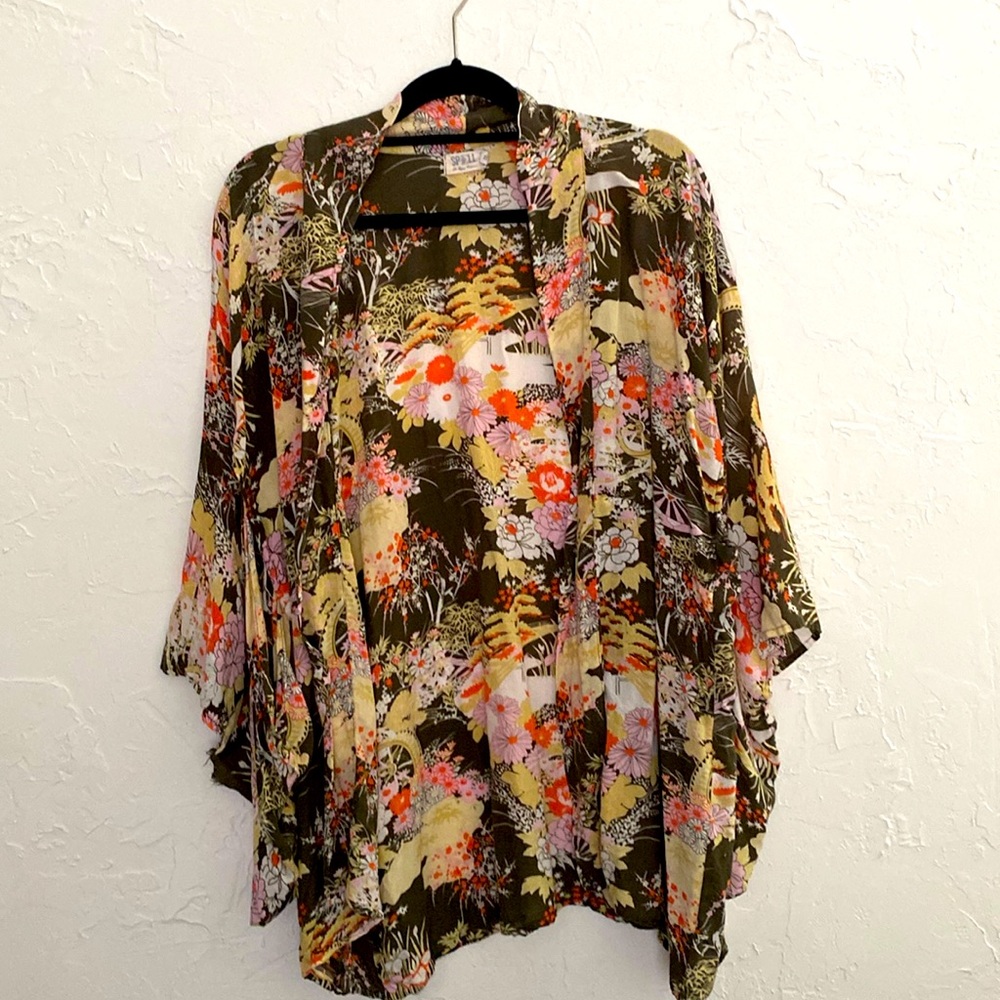 Authentic Spell Designs Gypsy Sister Charcoal/Sage Kimono - One Size